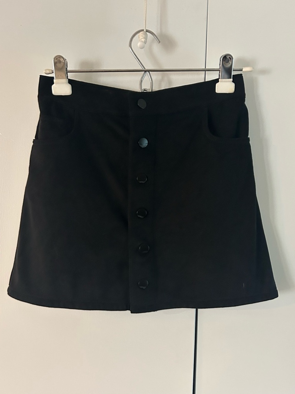Express Black Button-Front A-Line Mini Skirt